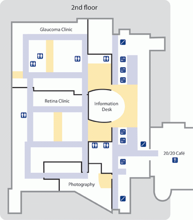 Second floor map for the Kellogg Eye Center in Ann Arbor
