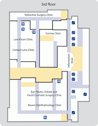 Floor 3 map of the U-M Kellogg Eye Center in Ann Arbor