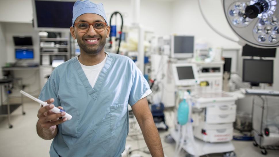 Manjool Shah, MD, in a Kellogg Eye Center OR